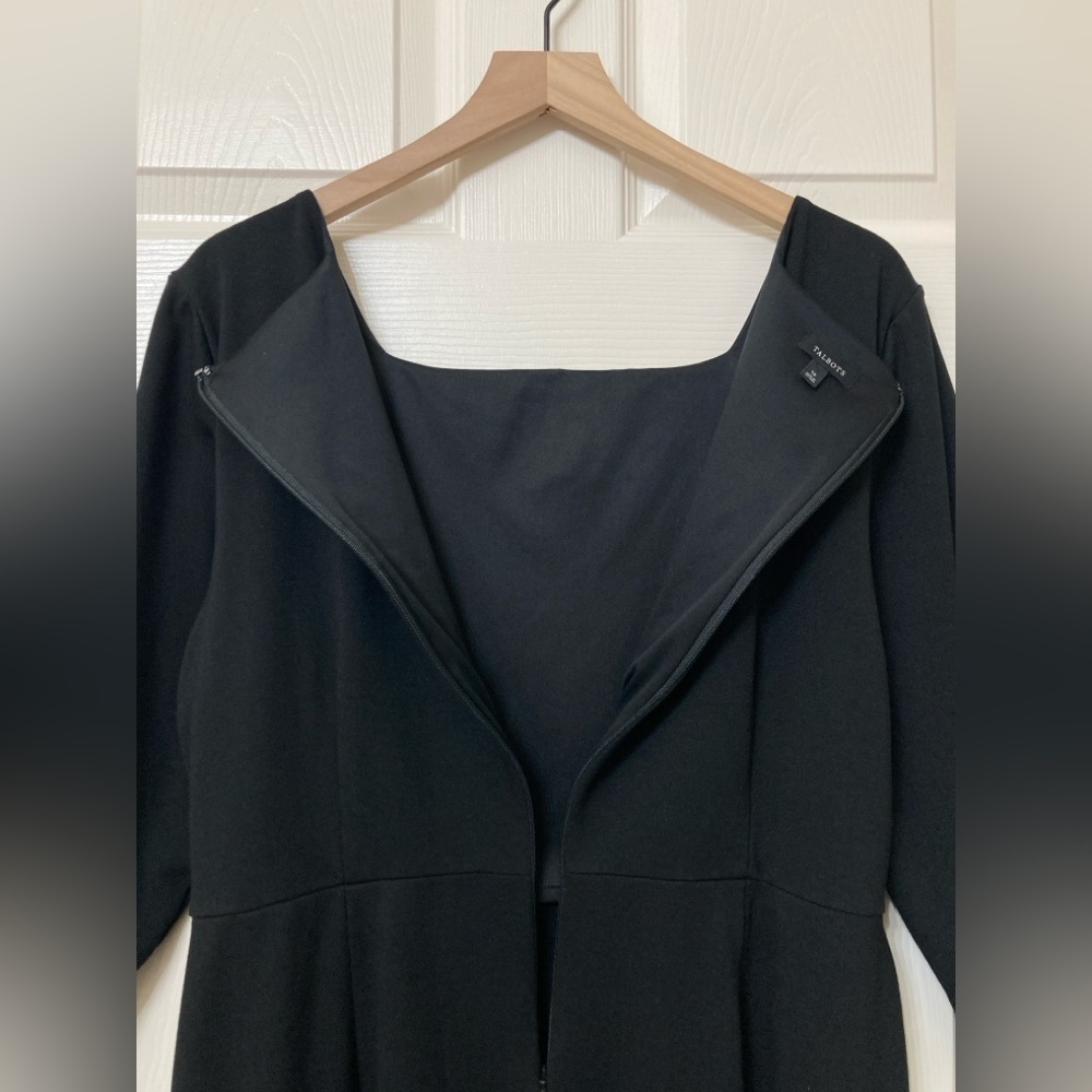 Talbots Black Ponte Knit Long Sleeve Tweed Trim A-line Dress 16 Office Academia - Picture 6 of 7